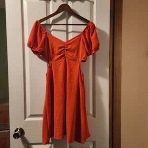 Rolla Coster Orange Puff-Sleeve Mini Dress